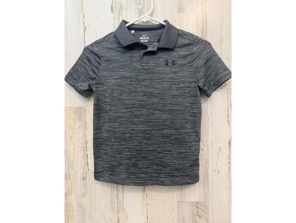 Under Armour Boys Youth Small Gray Polo Shirt Performance Short Sleeve